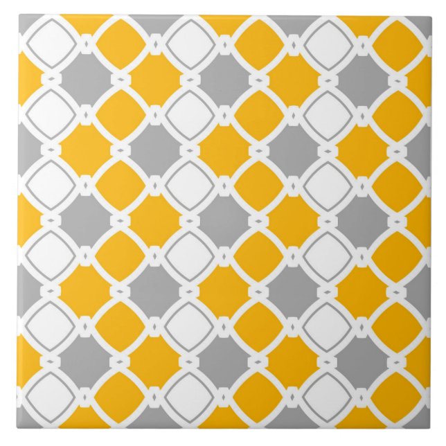 Azulejo De Cerâmica Elegante, branco, amarelo-mostarda, cinza (Frente)