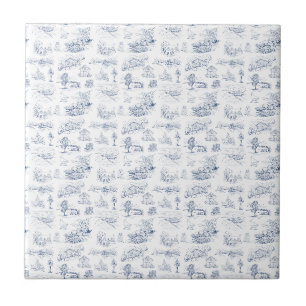 Azulejo De Cerâmica Elegante Casa de Campo Vintage Azul Francês