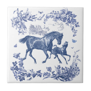 Azulejo De Cerâmica Elegante Cavalos Azuis Vintage Floral