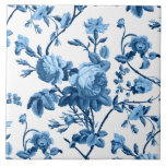 Azulejo De Cerâmica Elegante Chic Vintage Blue Rosa Floral<br><div class="desc">Elegante e chic vintage inspirado em um padrão floral uniforme que apresenta rosas azuis de tom a tom,  vinhas,  folhagem e cravos em fundo branco.</div>