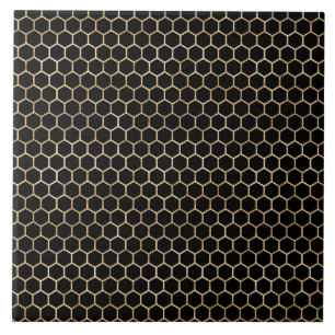 Azulejo De Cerâmica Elegante Colmeia de Mel Dourado Preto