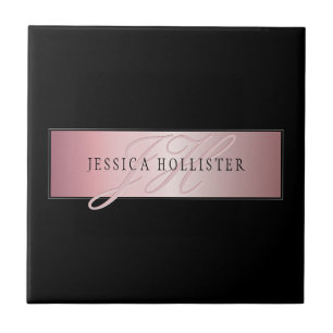 Azulejo De Cerâmica Elegante coram o nome & as iniciais cor-de-rosa do