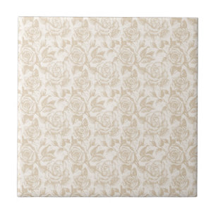 Azulejo De Cerâmica Elegante Cream Rosa Floral