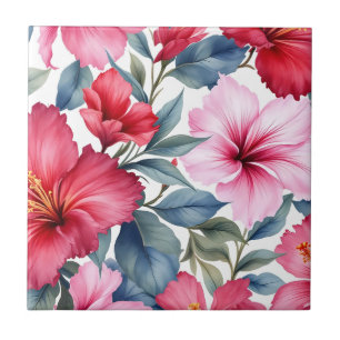Azulejo De Cerâmica Elegante de Aquarela Floral Rosa Vermelha