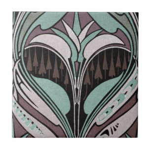 Azulejo De Cerâmica elegante design art nouveau em verde água e vinho