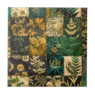 Azulejo De Cerâmica ✨Elegante Design de Patchwork Botânico Floral