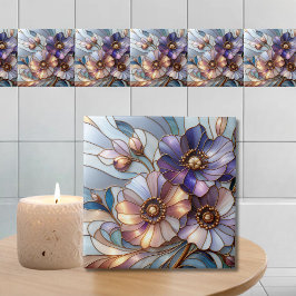 Azulejo De Cerâmica Elegante design floral em vitral em tons pastel su
