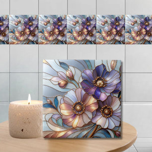 Azulejo De Cerâmica Elegante design floral em vitral em tons pastel su