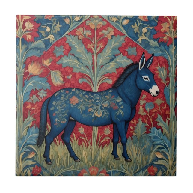 Azulejo De Cerâmica Elegante Donkey William Morris Inspirado Padroniza (Frente)
