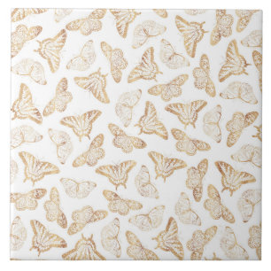Azulejo De Cerâmica Elegante Dourado Glitter Butterfly Design