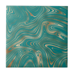 Azulejo De Cerâmica Elegante Dourado Marble Teal Escuro