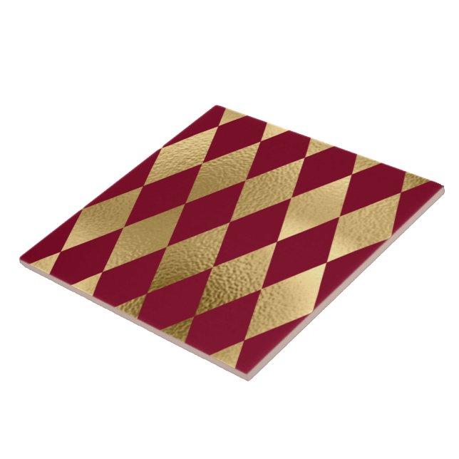 Azulejo De Cerâmica Elegante Dourado Padrão de Diamante Burgundy (Lateral)