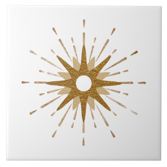 Azulejo De Cerâmica Elegante Dourado Starburst | Grande (Frente)