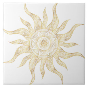 Azulejo De Cerâmica Elegante Dourado Sun Mandala Design