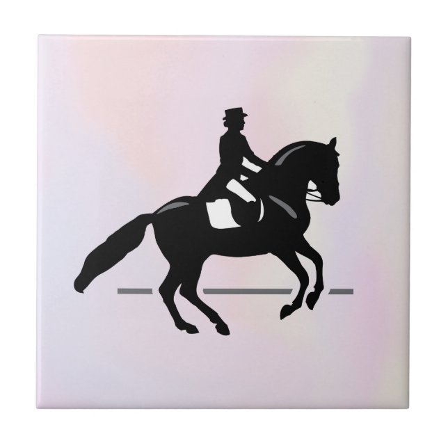 Azulejo De Cerâmica Elegante Dressage Rider em um Fundo de Aquarela (Frente)