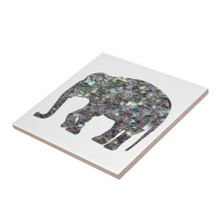 Azulejo De Cerâmica Elegante elefante brilhante em mosaico prateado so