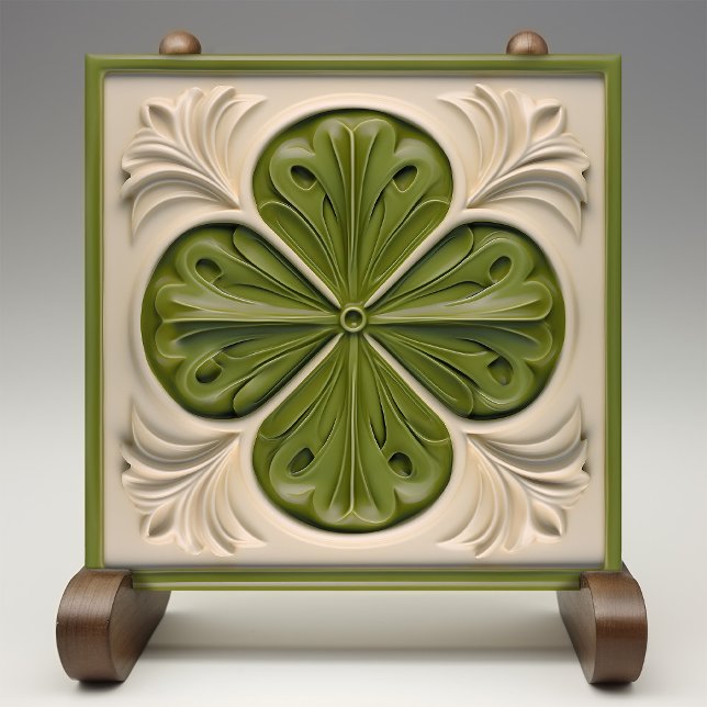 Azulejo De Cerâmica Elegante Emerald Ivory Fleur-de-Lis (Criador carregado)