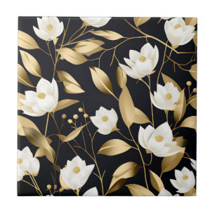 Azulejo De Cerâmica Elegante Eucalyptus Dourado em preto