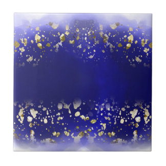 Azulejo De Cerâmica Elegante Falso Brilho Dourado Azul cintilante