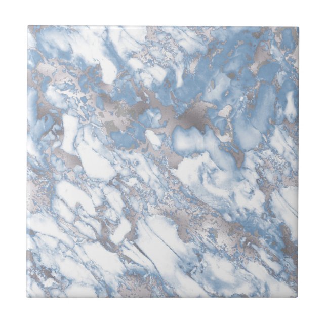 Azulejo De Cerâmica Elegante Faux Marble White Dusty Silver (Frente)