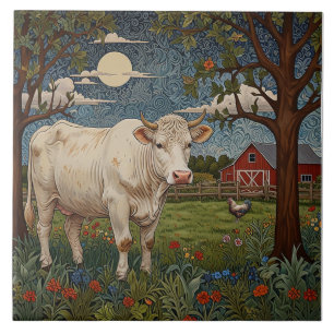 Azulejo De Cerâmica Elegante fazenda de vaca-chic-boho