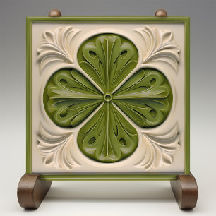 Azulejo De Cerâmica Elegante Fleur-de-Lis de Esmeralda e Marfim