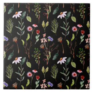 Azulejo De Cerâmica Elegante flor de água selvagem em preto, branco e