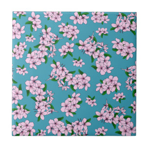 Azulejo De Cerâmica Elegante flor de cerejeira rosa em aquarela