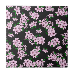 Azulejo De Cerâmica Elegante flor de cerejeira rosa em aquarela