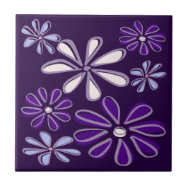 Azulejo De Cerâmica Elegante Flor Doodle Roxo Azul Escuro