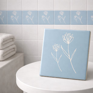 Azulejo De Cerâmica Elegante Flor Simples Azul Poeirento