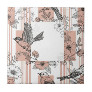 Azulejo De Cerâmica Elegante Floral de Listra de Pêssego Pássaro (5)