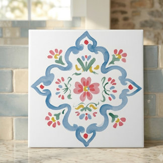 Azulejo De Cerâmica Elegante Floral Decorativo Folclórico com Floreio 