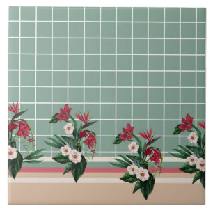 Azulejo De Cerâmica Elegante Floral Xadrez