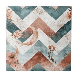 Azulejo De Cerâmica Elegante Floral Zigue-Zague com Realces Lunares Qu