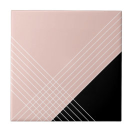 Azulejo De Cerâmica Elegante Geométrico Chic Tendência em Rosa e Preto