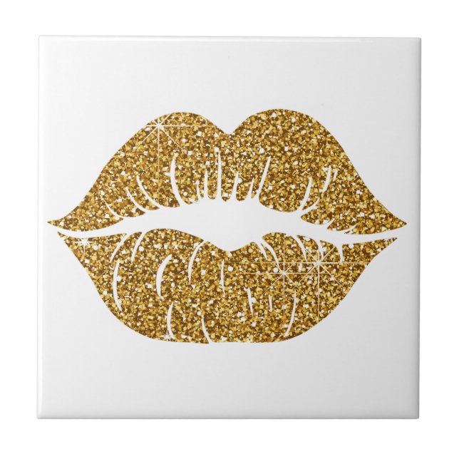 Azulejo De Cerâmica Elegante Glitter Dourado Lábios Glitter (Frente)