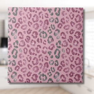 Azulejo De Cerâmica Elegante Glitter Leopardo Rosa Prateado em Dourado