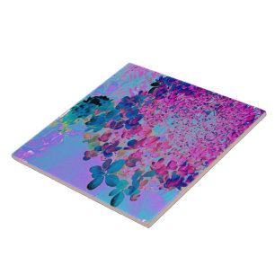 Azulejo De Cerâmica Elegante Hortênsia Limelight Azul Escuro e Magenta
