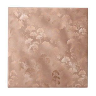 Azulejo De Cerâmica Elegante Impressão Botânica de Ginkgo Rosa com Fol