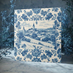 Azulejo De Cerâmica Elegante Jardim Rústico Campestre em Azul Toile De