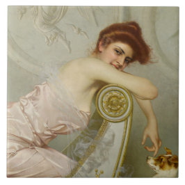 Azulejo De Cerâmica Elegante Jovem Atropelando Seu Cachorro