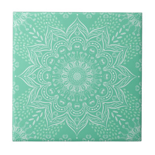 Azulejo De Cerâmica Elegante Light Green Boho Mandala