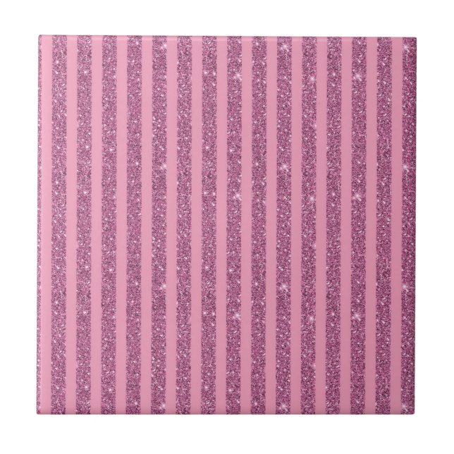 Azulejo De Cerâmica Elegante Listras Verticais Rosa com Brilho (Frente)