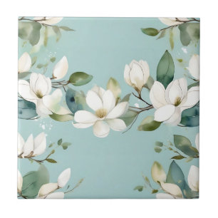 Azulejo De Cerâmica Elegante Magnolia e Greenery Garland