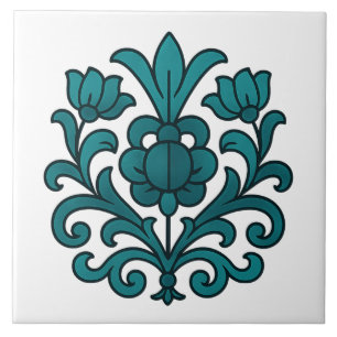 Azulejo De Cerâmica Elegante Mandala Floral de Vidro Pintado em Azul T