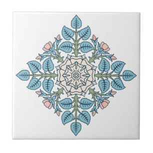 Azulejo De Cerâmica Elegante Medalhão Floral Simétrico