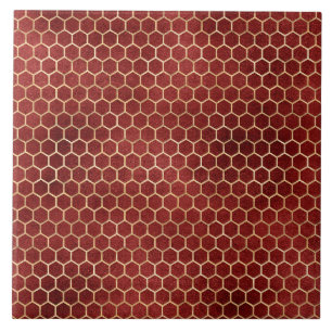 Azulejo De Cerâmica Elegante Mel Colmeia Dourado Vermelho