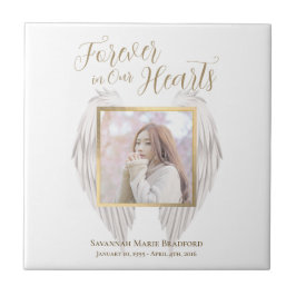 Azulejo De Cerâmica Elegante Memorial Forever em Nossa Foto