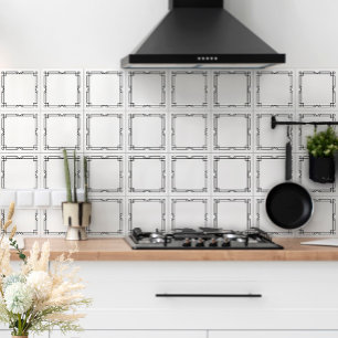 Azulejo De Cerâmica Elegante Moldura Preta Simples Art Déco em Branco